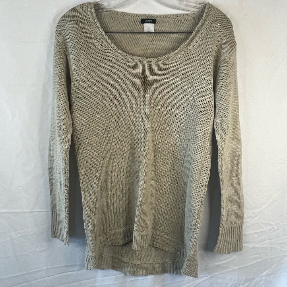 J.CREW 100% linen cream/tan long sleeve knitted top preppy style